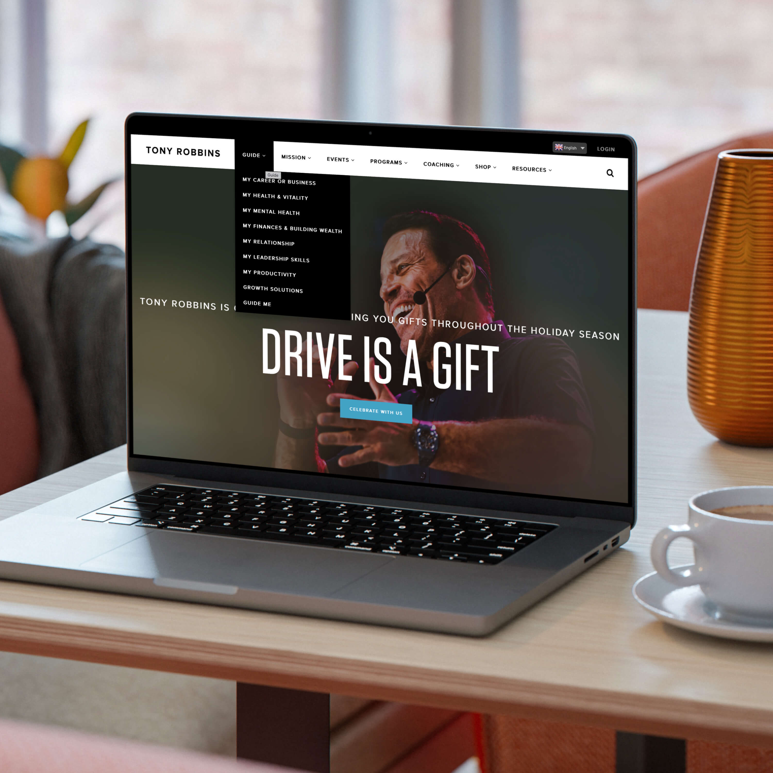 Tony Robbins website on a laptop